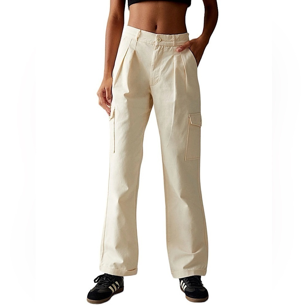 PacSun NEW VANILLA BAGGY PLEATED  CARGO TROUSERS Small Pale Yellow High Wais…